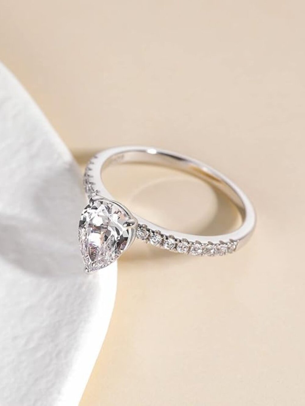 EAMTI 2CT 925 Sterling Silver Engagement Rings Pear Cut CZ, SIZE 6 - Picture 5 of 5